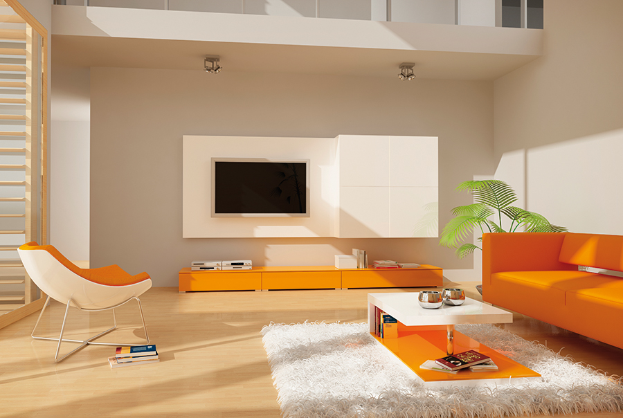 obývačková zostava na mieru lak: oranžová, biela