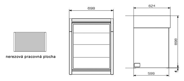 Nerezová jednotka s chladničkou MODEL: G7FR-O, Š 70 CM, značka Steel