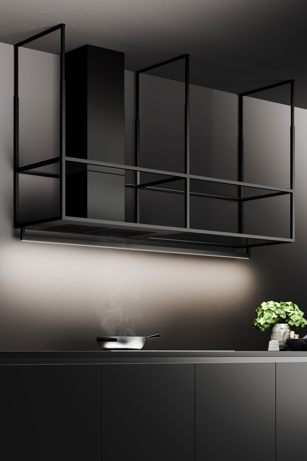 moderný nástenný digestor s led pásom a policami