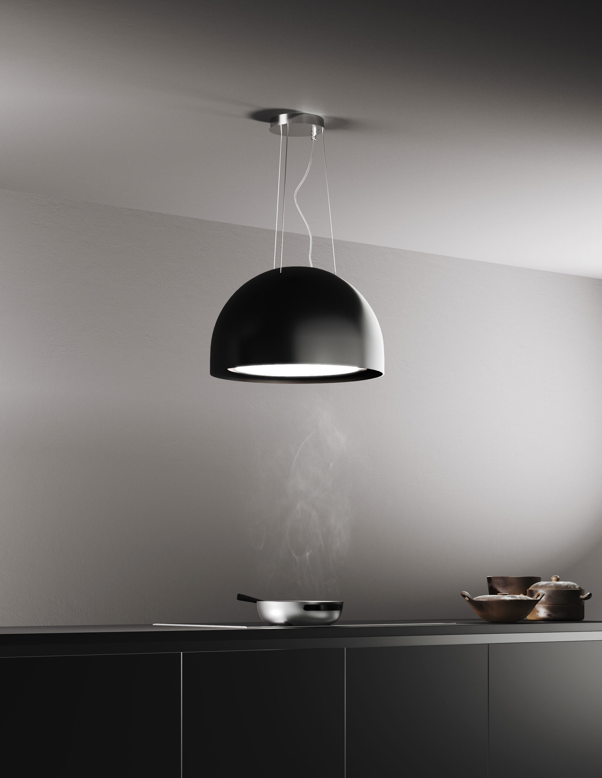 čierny odsávač pár ako lampa_model circinus