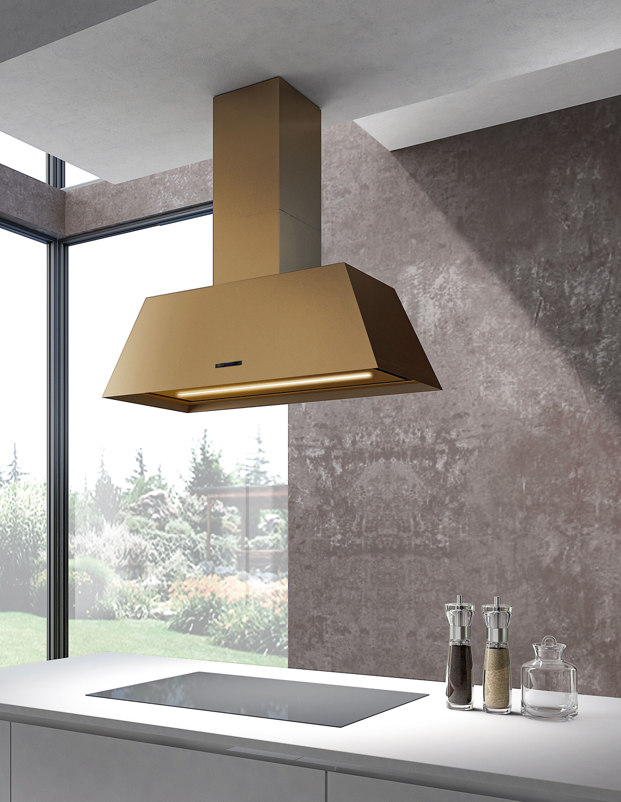 zlatý ostrovný digestor klasického dizajnu_ model LEO island