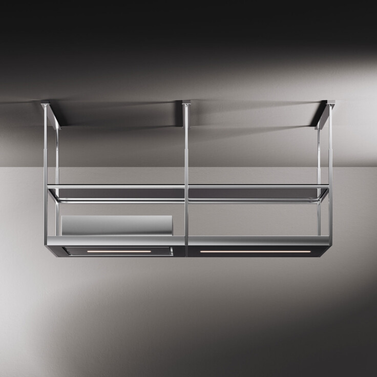 ostrovný odsávač pár sculptor island s nerezovými policami