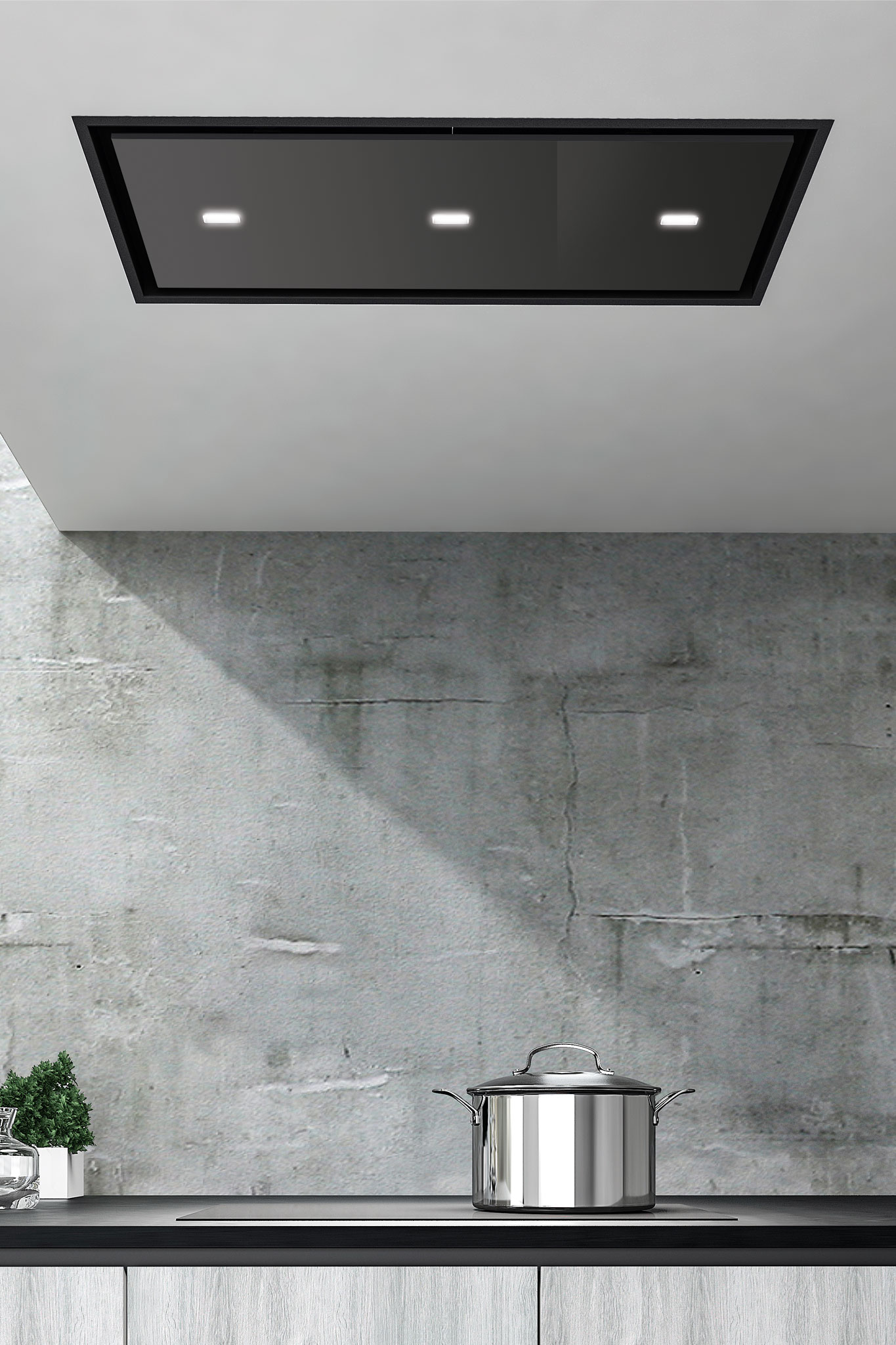 stropný čierny digestor model URSA