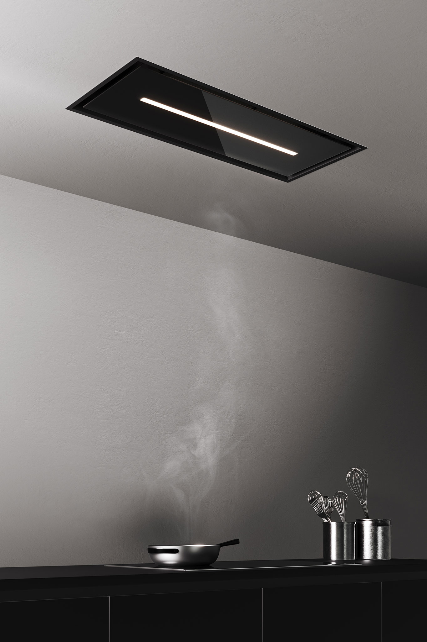 stropný digestor model URSA strip v čiernej farbe