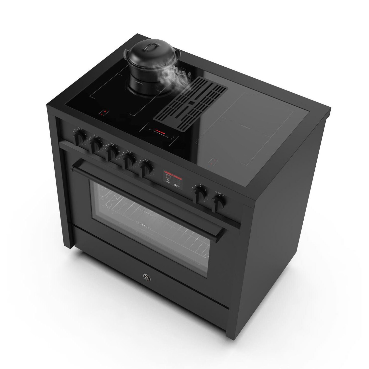 sporák s digestorom v čiernej farbe_model enfasi all black mistral 90 cm