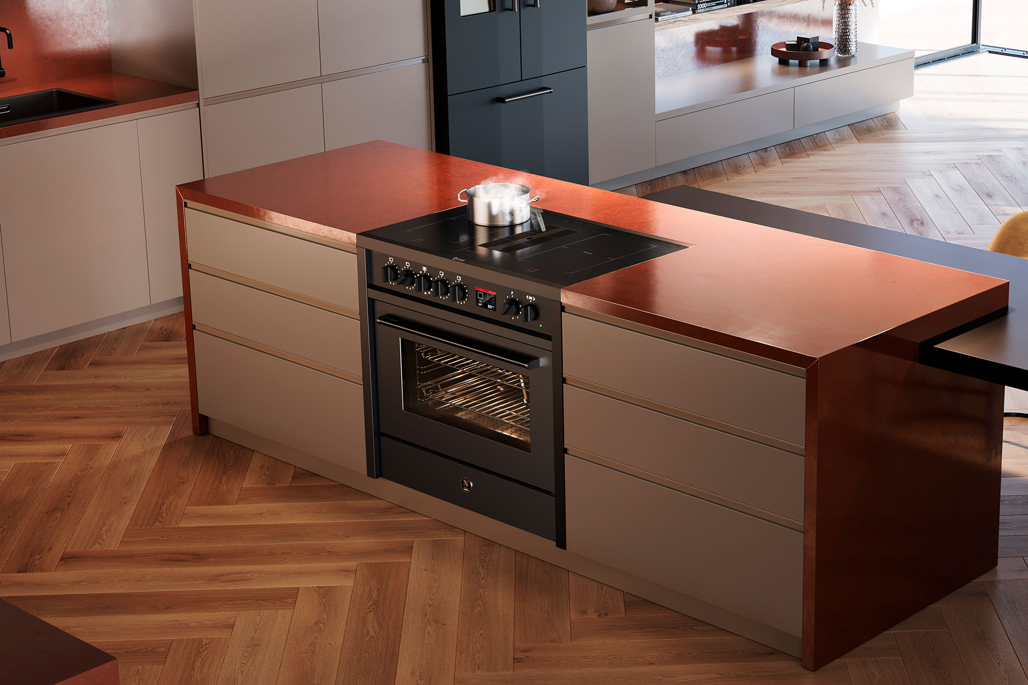 sporák s digestorom v čiernej farbe_model enfasi all black mistral 90 cm