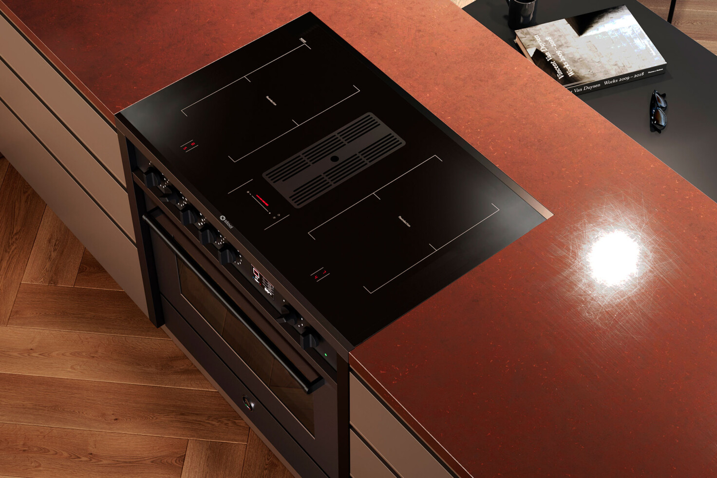 sporák s digestorom v čiernej farbe_model enfasi all black mistral 90 cm