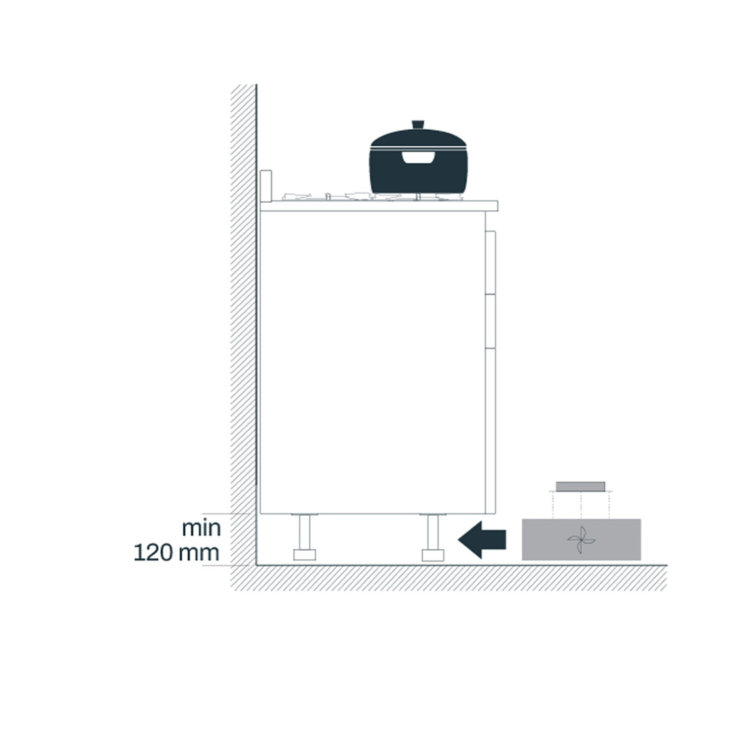 externý motor k digestoru umiestnený do sokla kuchynskej linky model 6153