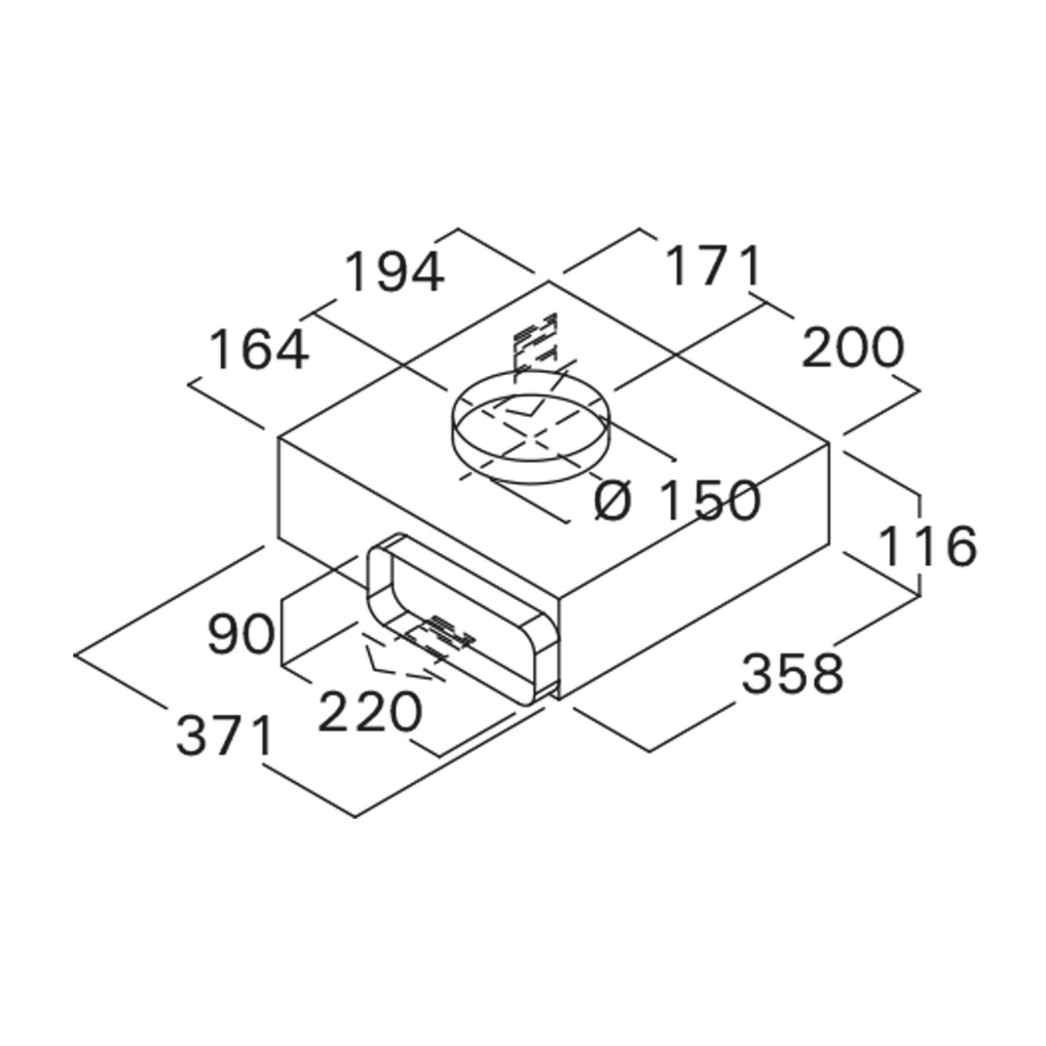 externý motor k digestoru umiestnený do sokla kuchynskej linky model 6153