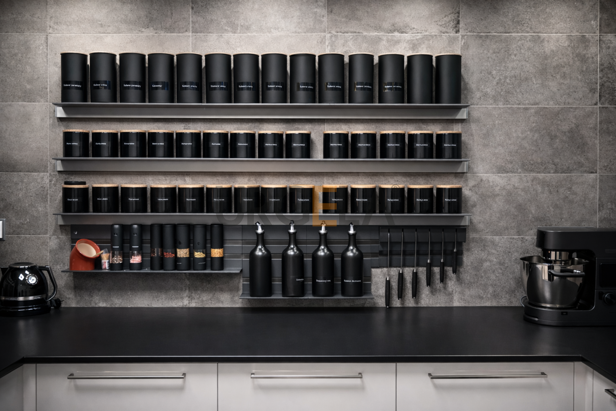 moderna biela lakovana kuchyna na mieru_ cierna pracovna doska_stropny LED digestor